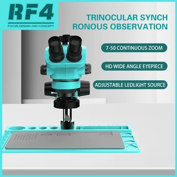 RF4 7X-50X Synchrónne Zväčšenie Trinocular Zoom, Stereo Mikroskop Používaný Mobilný Telefón PCB Opravy LAB Zváranie RF7050TVD2