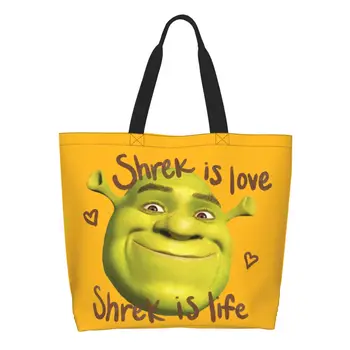 Vlastné Shrek Je Láska Shrek Je Život Plátno Nákupní Taška Ženy Prenosné Veľkú Kapacitu Potraviny Shopper Tote Tašky