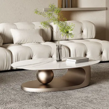 Svetlo luxusné high-end modernom štýle obývacej izby domácnosti nehrdzavejúcej ocele bridlice konferenčný stolík oválny minimalistický konferenčný stolík