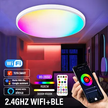 Tuya WiFi Smart Stropné Svietidlo RGBCW Stmievateľné Stropné svietidlo s Diaľkovým ovládaním Spálňa LED Svetlá pre Siri Alexa Google