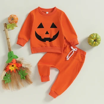 ma&baby 6M-4Y 2023 Halloween Baby Boy Šaty Sady Batoľa Detská Dieťa Kostýmy Oblečenie s Dlhým Rukávom PumpkinT-Vrecka Košele Nohavice