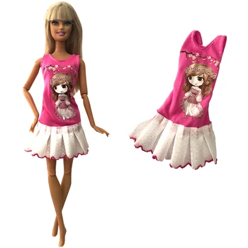 NK 1 Ks 30 CM Princezná Dievča Vytlačené Ružové Šaty Ušľachtilý Bežné Sukne Módne Oblečenie Pre Bábiku Barbie Príslušenstvo Darček Hračka