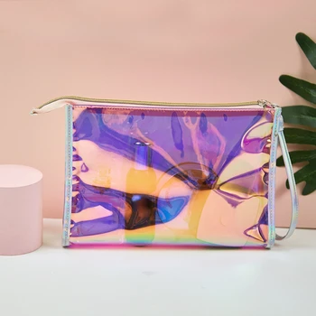 Ženy PVC Jasné, Kozmetické Skladovanie Taška Laserové Farebné Nepremokavé Wash Bag Transparentné Prenosné Zips Cestovná Kozmetická Taška make-up Prípade
