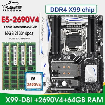 JINGSHA X99 D8I Doske LGA2011-3 kit xeon e5 2690 v4 cpu procesor a 64 gb (4*16gb) 2133MHz ddr4 pamäte auta placa mae