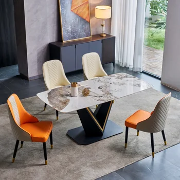 Minimalistický svetlo luxusné bridlice jedálenský stôl malý byt na zlatom obdĺžnikový jedálenský stôl bridlice jedálenský stôl