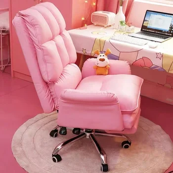 2023 Nové herné stolička ružová office počítač stoličky pohodlné mäkké hráč stoličky PU Kožené kreslo Rotujúce kreslo s stupačky