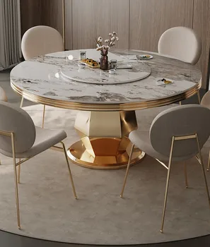 Svetlo luxusné high-end mramoru jedálenský stôl, kruhový jedálenský stôl a stoličky kombinácie nehrdzavejúcej ocele luxusné okrúhleho stola