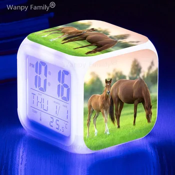 Kôň 7Color Svietiacimi LED Budík detskej Izby Dotykové Snímanie Prebudiť Časovač Kôň Despertador Pre Deti Narodeninám