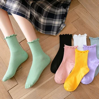 Prehrabať Ponožky Ženy Biela Čierna Naberaný Lolita Štýl Japonských Roztomilý Bavlna Blízkom-tube Princezná Posádky Ponožky calcetines de la mujer