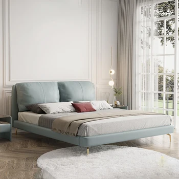 Taliansky minimalistický svetlo luxusná kožená posteľ iny oka červené kožené postele 1,8 m 1,5 m spálňa moderný čalúnený Poschodové postele
