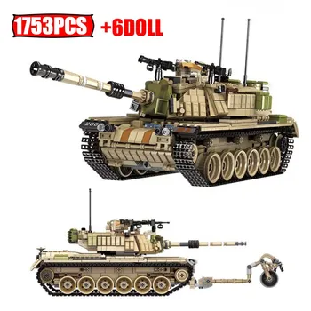 1753pcs Meste Vojenskej Ww2 M60 Magach Hlavný Bojový Tank Model Stavebné Bloky Vojaka Armády Údaje Tehly Hračky Pre Deti,
