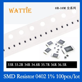 SMD Rezistora 0402 1% 33R 33.2 R 34R 34.8 R 35.7 R 36R 36.5 R 100KS/veľa čip odpory 1/16W 1.0 mm*0,5 mm