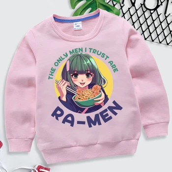 Japonský Ramen Deti Oblečenie Dievčatá Ružové Hoodies Len Muži Verím, Že Sa Ramen Tlač Cartoon Pulóver S Dlhým Rukávom Mikina