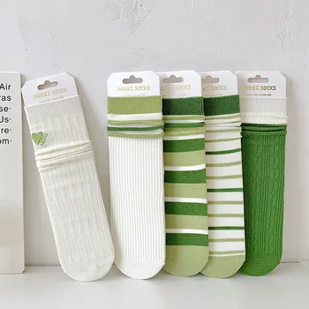 Nový Japonský Lolita Sladké Dievča Pile-up-Ponožky Letné Svieži Zelený Prúžok Cosplay Ženy Ponožky Dopamínu Sebe Zodpovedajúce Ponožky