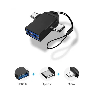 OTG 2 v 1, USB 3.0 Žena Na Mikro Male USB a USB C Samec Konektor Zliatina Hliníka na Cestách Converter Pre Android