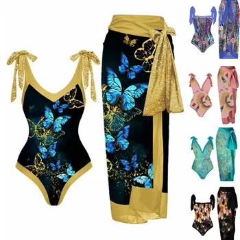 Luxusné Elegantné Flóry Tlač Bikín Plavky & Sukne Asymetrické Jednodielne Plavky Žena Zakryť Brazílske Plavky