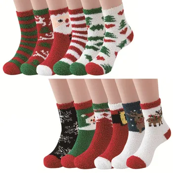 Roztomilý Zvierat Dizajn Jeleň Vianočné ponožky Darček 3D Načechraný Coral Velvet Hrubé Teplé Zimné Ponožky Pre Ženy, nový Rok darček Sox s Box