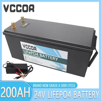 24V 200Ah LiFePO4 Batérie, Vstavané BMS Lítium Železa Fosfát Bunky 5000 Cyklov Pre RV Táborníci Golf Cart Solárne Skladovanie + Nabíjačka