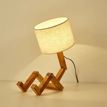 Drevené Stolové Lampy Severnej Európe LED Nočné Osvetlenie Plátno Tienidlo Ochrana Očí Skladacia Zábavné Kreatívne Stolná Lampa Lampara