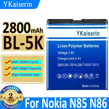 YKaiserin 2800MAh Nabíjateľné Lítiové batérie BL-5K BL 5K BL5K Mobilný Telefón Batéria Nokia N85 N86 8MP N87 2610S 701 Oro C7 C7-00