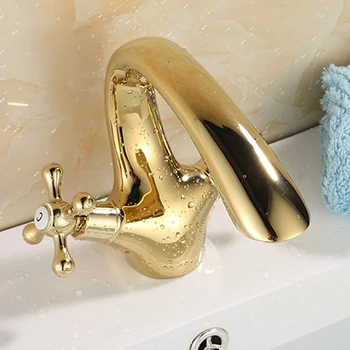 Vidric Európskej dlhý krk zlaté mosadz sedí namontované dvojité rukoväť jednootvorová povodí kohútik teplej studenej mixér ťuknite na položku kúpeľňa batérie