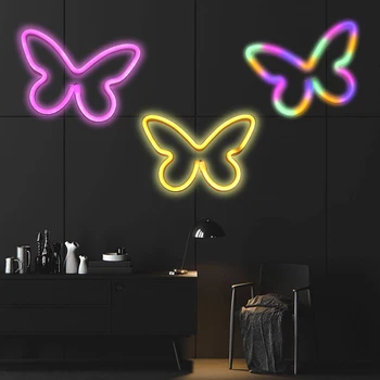 3ks LED Motýľ Neónový nápis Svetlo Tvorivé Motýľ Visí Nočné Svetlo Stenu Decor Batérie/USB Prevádzkované Motýľ Tvar Umenie