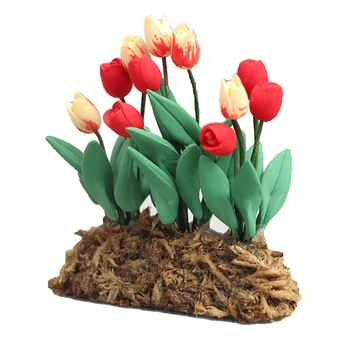 1:12 Domček Pre Bábiky Miniatúrne Záhrada Ornament Tulipány Zelená Rastlina, Kvet Záhradný Domček Pre Bábiky, Dekorácie