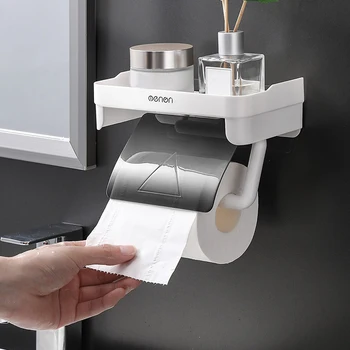 Lepidlo Otvor-zadarmo na Stenu Roll Papier, Držiak, Kúpeľňa Skladovanie Organizátor Plastové Toaletný Papier Polica Úložisko Accessorie
