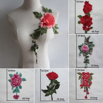 Veľkoobchodný predaj 1-10 ks farebné vyšívané polyester vyšívané kvety DIY šité dekoratívne odevné doplnky