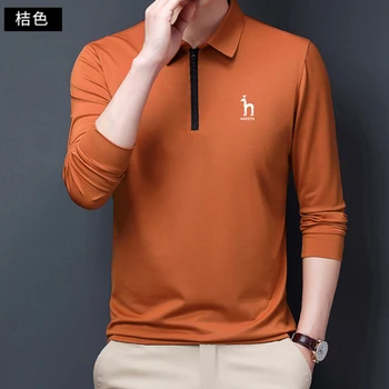 HAZZYS Nové Tričko Mužov Oblečenie 2023 Nové Pruhované Tlač T-Shirt Mužskej Módy Zase Dole Golier s Dlhým Rukávom Podnikania Muži Oblečenie