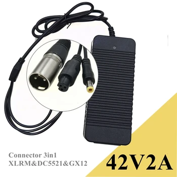 42v 2A nabíjačku pre 36v Li-ion akumulátor, 3 in1 DC5521&GX12 3Pin & Xlrm vhodné pre klince skúter hoverboard
