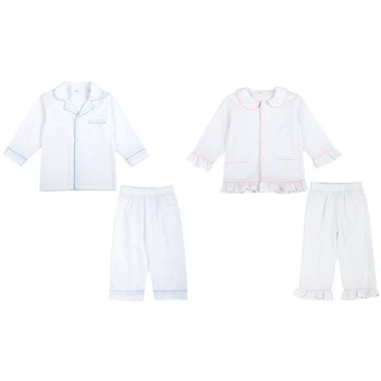 Veľkoobchod Deti Oblečenie Baby Sleepwear 100% Bavlna Seersucker Súrodenec Oblečenie Zodpovedajúce Pyžamo Chlapci Dievčatá Pyjamas