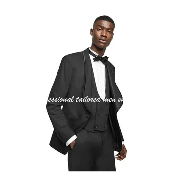 Klasické Čierne Formálne Svadby Muži Obleky 3 Kusy Smoking Šatkou Klope Bunda+Vesta+Nohavice Muž Slim Fit Módne Sako Zákazku