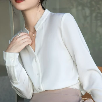 Móda Šifón Blúzky pre Ženy Oblečenie Biele Dlhé Rukávy Košele Ženy Elegantné Pevné Topy Tlačidlo tvaru Office Dámy