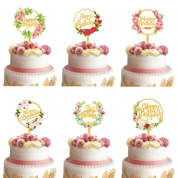 6Pcs Happy Birthday Flower Tortu Vňaťou Akryl Tortu Vloženie Pre Deti, Dievčatá, Chlapcov Narodeninovej Party Dekor Cupcake Dezert Dodávky