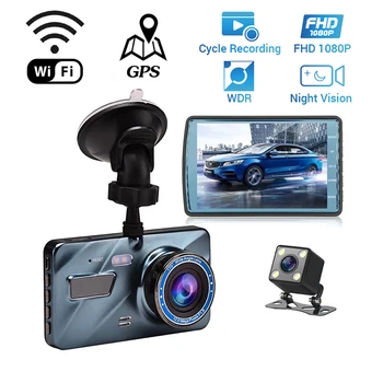 Automobilové DVR WiFi 4.0 Full HD 1080P Dash Cam Zozadu Vozidla videorekordér Auto Dashcam Parkovanie Monitor Nočné Videnie Čierna skrinka s GPS