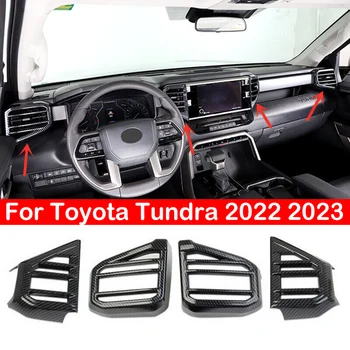 Pre Toyota Tundra 2022 2023 4Pcs Interiéru Vozidla Predný Panel Strane Air Vent Zásuvky Kryt Výbava Nálepky Uhlíkových Vlákien ABS Rám