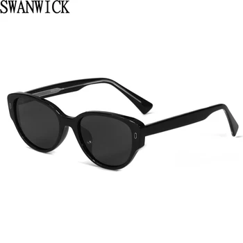 Swanwick UV400 cat eye slnečné okuliare pre ženy, letné štýl polarizované slnečné okuliare módne tr90 acetát žena black brown cestovanie