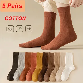 5 Párov Žien Farbou Polovice Trubice Ponožky Jeseň Zima Vysoko Kvalitnej Bavlny Priedušná Pot-absorpciu Pohodlné Módne Ponožky