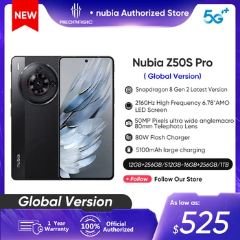 Nubia Z50S Pro 5G Globálna Verzia 6.78 palcový 120Hz AMOLED flexibilné Snapdragon 8 Gen 2 Najnovší 50MP Duálne Kamery 80W Rýchle Nabitie