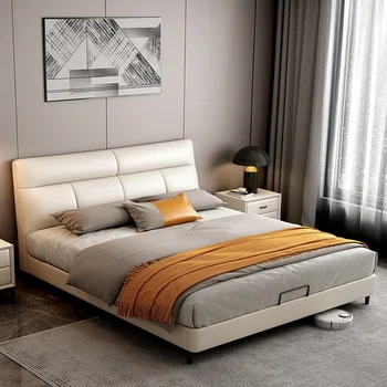 Nordic kožené moderný minimalistický 1.8 m spálňa dvojité hlavu vrstva cowhide vysoké nohy malé jednotky kožené postele