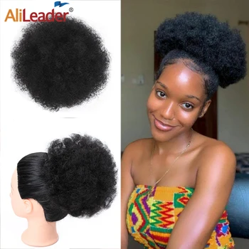 Extra Veľké Syntetické Afro Vlasy Buchta Chignon 10 inch Lístkového Šnúrkou Copu Hairpiece Krátke Afro Kinkys Kučeravé Vlasy Buchta Rozšírenie