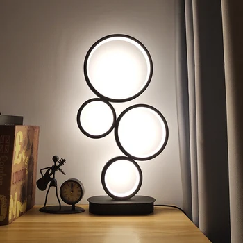 4-Kruh Stmievateľné LED stolná Lampa Moderné Kolo Lampa Jedinečný Dizajn, Moderné Osvetlenie, Nastaviteľné Svetlo, Čierna, US Konektor