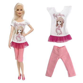 1 Nastavte Barbies Oblečenie Roztomilý Vzor Módne Tričko Ružové Nohavice, Oblečenie Pre Bábiky Barbie Šaty 1/6 BJD SD FR Bábika Príslušenstvo Hračky
