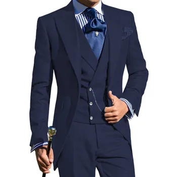 Vyrobené na mieru Mens Slim Fit 3 Kusy Vyhovuje Business Bunda Tuxedos Sako pre Svadby Ženích Ples Večer(Sako+Vesta+Nohavice)