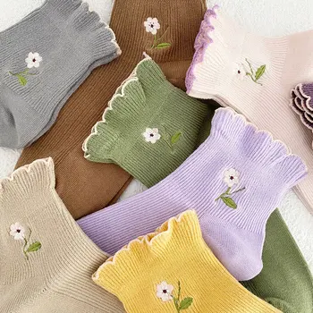 Japonský Kawaii Roztomilé Ponožky JK Lolita Naberaný Prehrabať Ponožky Ženy Móda Kvetinové Výšivky Harajuku Vintage Posádky Krátke Ponožky