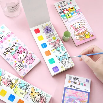 6pcs Sanrio Gouache Graffiti Obrázkové Knihy Vody Farbu Maľby, Anime Roztomilý Kuromi S Farbou Akvarel Náplň Obrázok Hračky Darček