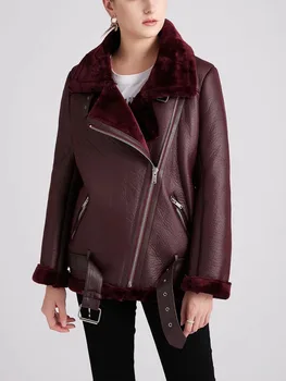 Jesenné a zimné nové žien super-výbušné štýl klope hrubé obojstranné teplé voľné módna bunda na motocykel kabát