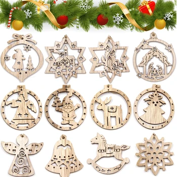 9Pcs Vianočné Prívesky Drevené Duté Star/Santa Claus/Anjel Visí Ozdoby na Vianoce Domov Strom Dekorácie Navidad Dary
