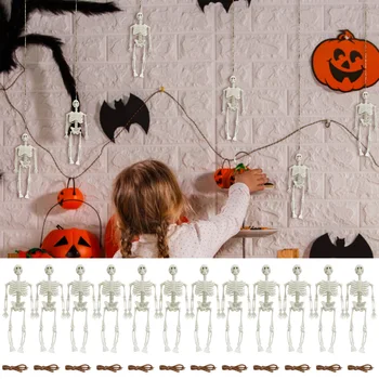 12pcs Halloween Dekorácie, Závesné Záhrade Malé Pohyblivé Zábavné Kostra Figúrky Odolné Strašidelný Dom Mini Plavidlá Party Láskavosti